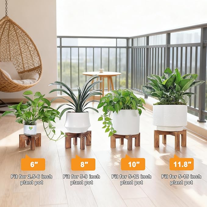 Vigordream Plant Stand, Indoor/Outdoor Wood Plant Holder, Single Flower Pot Stand, Sturdy Planter Stands(Walnut, Fit 5-12 Inch Pots)