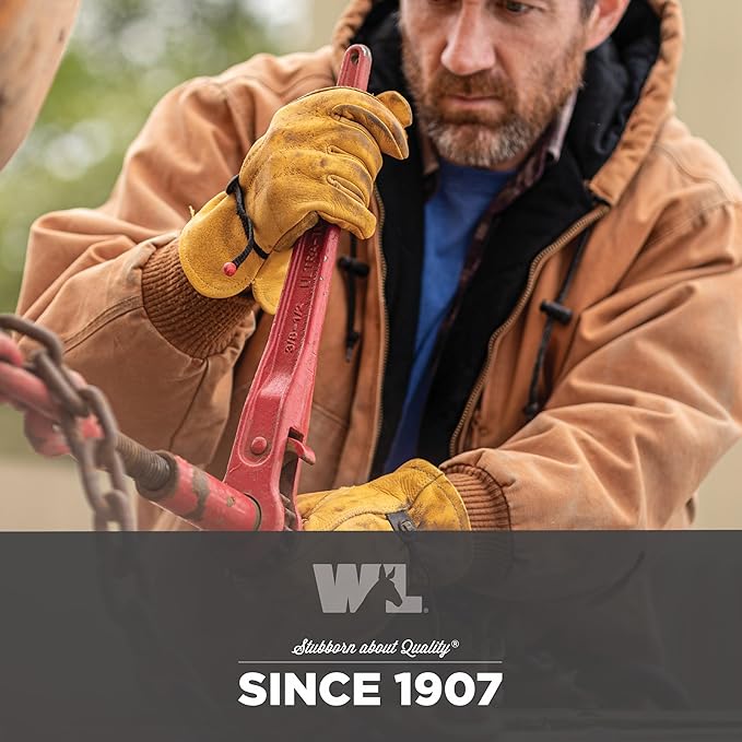 Wells Lamont Leather Work Gloves for Men – Heavy Duty, Cowhide, Abrasion & Puncture Resistant – Adjustable Wrist, Gunn Cut Design, Ideal for Ranching, Farming, Construction -Saddletan - XL