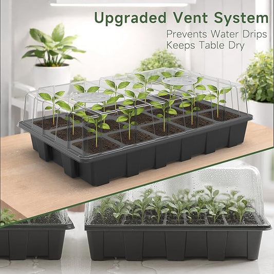 Gardzen 5-Pack Seed Starter Kits, Reusable Plant Germination Trays with Total 75-Cell, Seed Starter Tray with Humidity Vented Domes and Bases for Starting Vegetable Flower Herb Seeds 15" x 9"