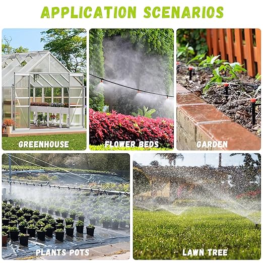 Drip Irrigation Kit Automatic Watering System 247FT Misting Sprinkler DIY Devices with 1/4" & 1/2" Tubing Hose, Adjustable Nozzle Emitters, Quick Connectors for Greenhouse, Garden, Patio