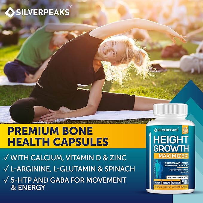 SILVERPEAKS Growth Capsules to Grow Taller - Height Growth Maximizer with Calcium for Bone Strength - Made in USA - Natural Get Taller Supplement to Increase Bone Growth - Pack of 2