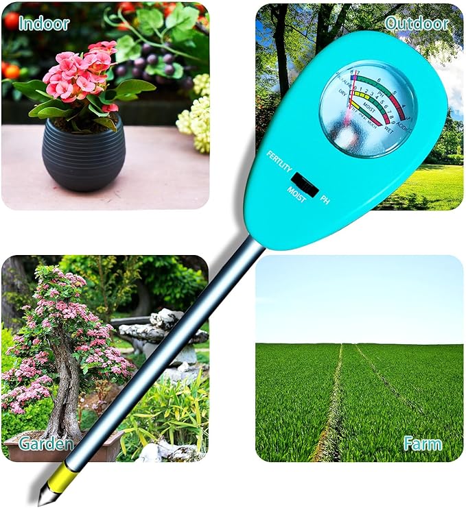 3-in-1 Soil Moisture PH&Moisture&Nutrients Meter and Tester, Upgraded Sturdy Probe for Garden, Lawn, Farm, Indoor & Outdoor Use,No Battery Required (w/rag)