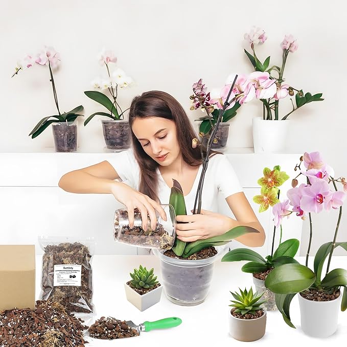 Orchid Bark Potting Mix 3QT - Orchid Soil Mix with Pine Bark, Perlite, Sphagnum Moss & Leca Clay, Fast-Draining Mix for Repotting Phalaenopsis & All Epiphytic Orchids, Indoor Orchid Mulch