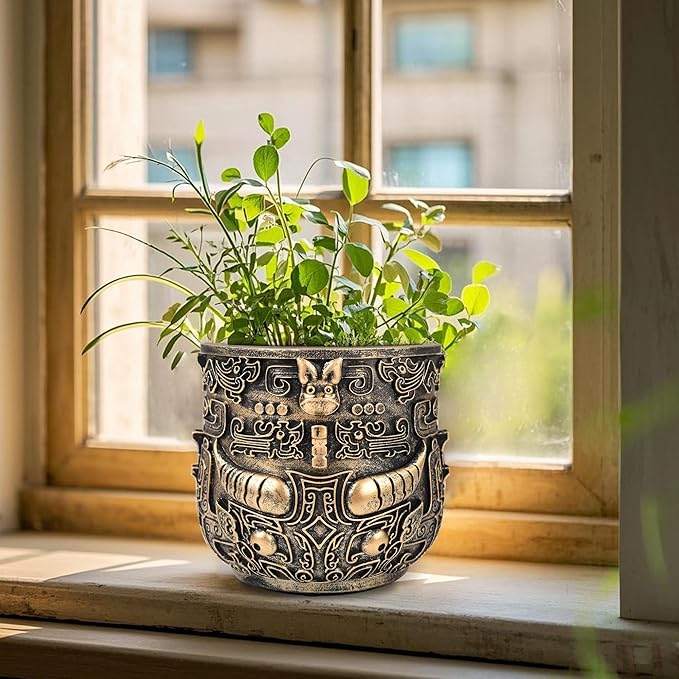 Midogaigai Tribal Vintage Face Planter,Lightweight Unique Plant Pots with Drainage,Eclectic Small Succulent Flower Planters Pots for Outdoor&Indoor Plants,Funny Garden Pot for Room Decor(5.5in)