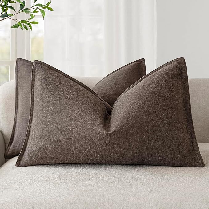 Foindtower Pack of 2, Decorative Linen Soild Throw Pillow Covers Soft Accent Cushion Case Boho Farmhouse Neutral Pillowcase for Couch Sofa Bedroom Living Room Home Decor 20 x 20 Inch Reddish Brown