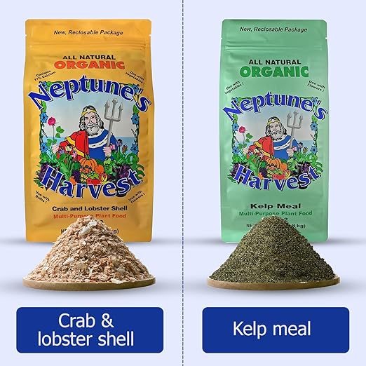 Neptune's Harvest Organic Plant Food | Fertilizer for Lawn & Garden | Crab & Lobster Shell 5-3-0 (4 lb) + Kelp Meal 1-0-2 (4 lb)