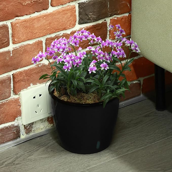 Planterhoma 6.7 Inch Self Watering Pots for Indoor Plants, 6 Packs African Violet Pots with Indicator, Black Wick Pot with Drainage Holes, Self Watering Planters for Orchid, Devil's Ivy, Black