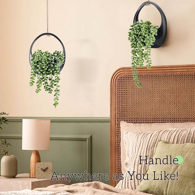 Der Rose 2 Pack Fake Hanging Plants Artificial Succulents Plants Indoor for Black Boho Bathroom Wall Decor