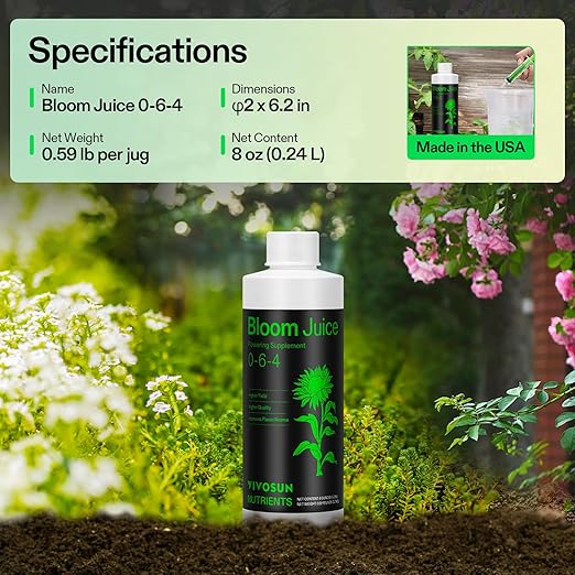 VIVOSUN Bloom Juice (0-6-4), Flowering Supplement Liquid Fertilizer for Flowering Stage, Concentrated Plant Food for All Flowering Plants, 8 Ounces (Pack of 2)