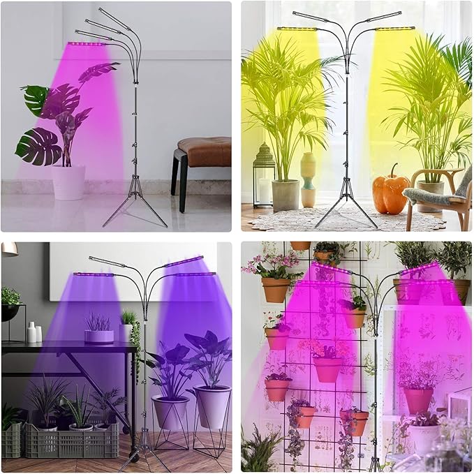 Felibeaco Plant Grow Lights for Indoor Plants Full Spectrum, LED Floor Plant Lights for Indoor Growing with Adjustable Stand (14"-63"), Indoor Plant Grow Lamp with Timer, Auto On/Off for House Plants