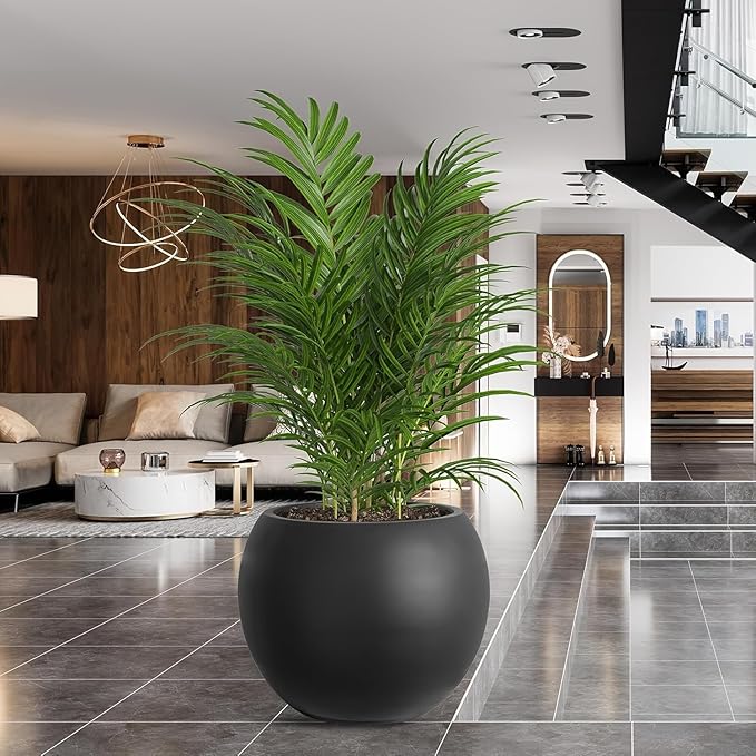Panlaolao 17 H x 21" Dia (15" Pot Opening) Round Fiberstone Planter with Drainage Hole, Black, Indoor/Outdoor Large Plant Pot for Home Patio Garden, Planter for Christmas Tree, Ideal for Large Plants
