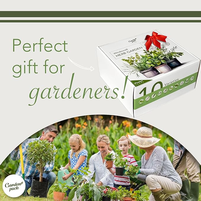 Garden Pack 10 Herb Indoor Window Herb Garden - Includes Pots, Trays, and Compressed Soil for Easy Indoor Herb Growing - Perfect Kitchen Herb Garden Starter Kit for Beginners and Gifts