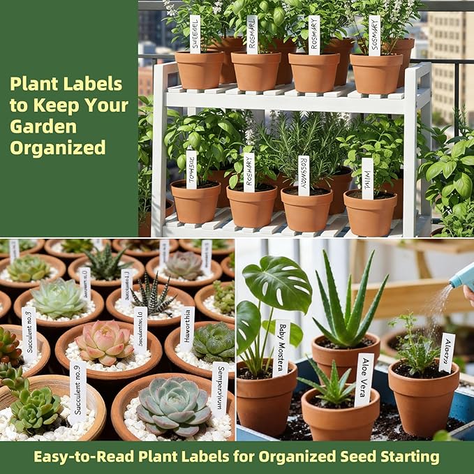 Plant Labels 150 PCS, Slim White Garden Plant Tags with Holes, PP Plastic Waterproof Labels with Permanent Marker, Jute Twine & Storage Box for Indoor & Outdoor Gardening (150PCS)