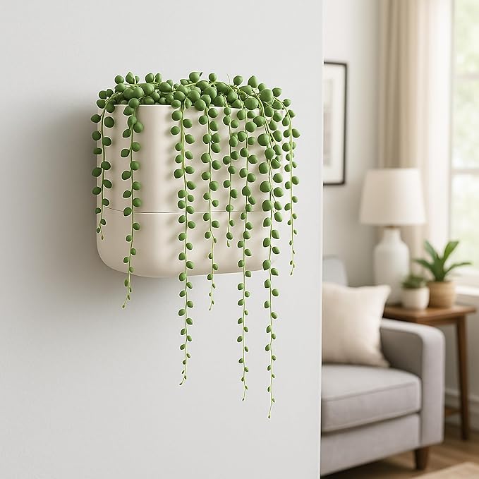 Phoenix Vine 6.5 Inch Wall Mounted Self-Watering Planter Pot for Indoor Houseplants and Herbs | Hanging Planter for Window Sills, Bathroom Walls, Home & Office Décor, Oatmeal, Set of 1, 01-C-G-1