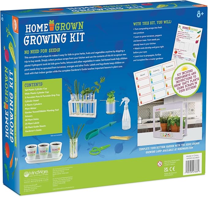 Home Grown Hydroponic Growing Kit - Tools & Instructions for No-Waste Kitchen Gardening. Ages 8 and up.