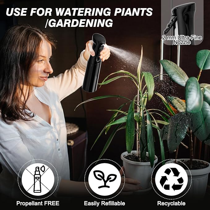 IMPORX Continuous Spray Bottle for Hair 2 Pack (10.1oz/300ml) Home Essentials Spray Bottles for Cleaning Empty Ultra Fine Water Mister Sprayer for Hairstyling Garden Plants Curly Hair Perfume, Black