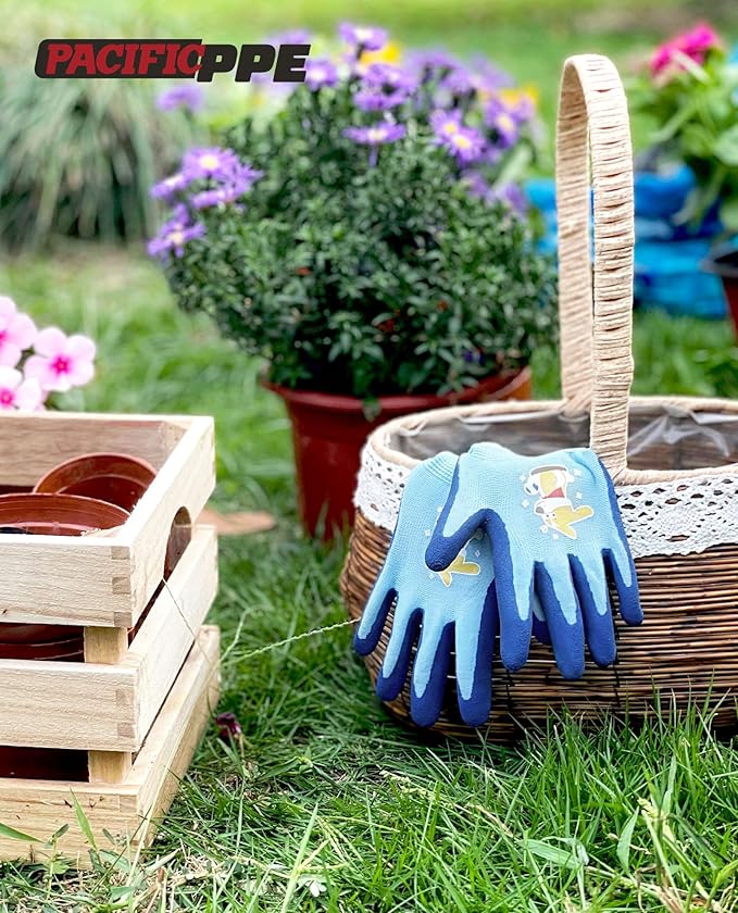 PACIFIC 3 Pairs Kids Gardening Gloves for Age 8-12, Toddler Rubber Coated Garden Gloves, Kids Work Gloves, for Children, Boys and Girls, Multicolor, XS