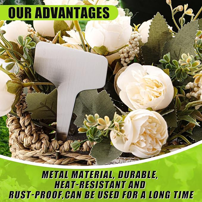 Hicarer 48 Pcs Metal Plant Labels Weatherproof Garden Markers 4" x 2.4" Engraving Stainless Steel 304 T-Type Plant Tags Reusable Nursery Tags for Outdoor Garden Greenhouse Vegetables Herb Flower Seed