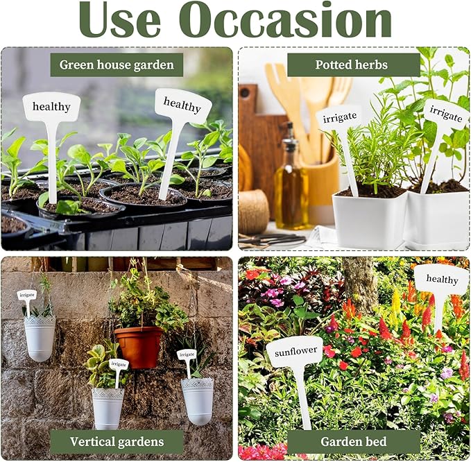 100 Pcs Plant Labels,T-Type 10.63inch Large Plastic Plant Tags Waterproof Plant Makers Nursery Garden Labels for Outdoor Indoor Plants Herbs Flowers Vegetable Potted Belt Marker Pen (White)