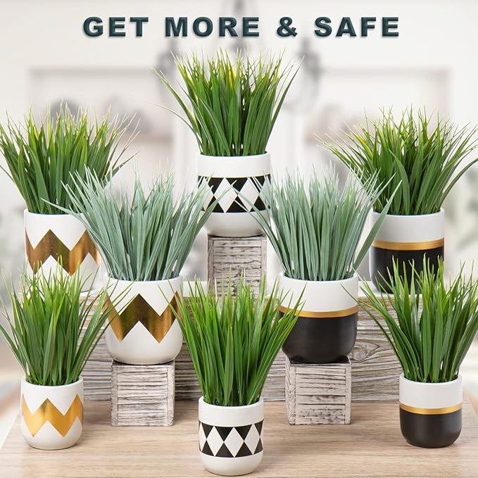 Hollyone Artificial Plants Small Faux Plant Decor Fake Potted Plant Faux Plants in Pots Fake Grass Pot for Home Table Office Desk Room Bathroom House Indoor Decorative Gifts