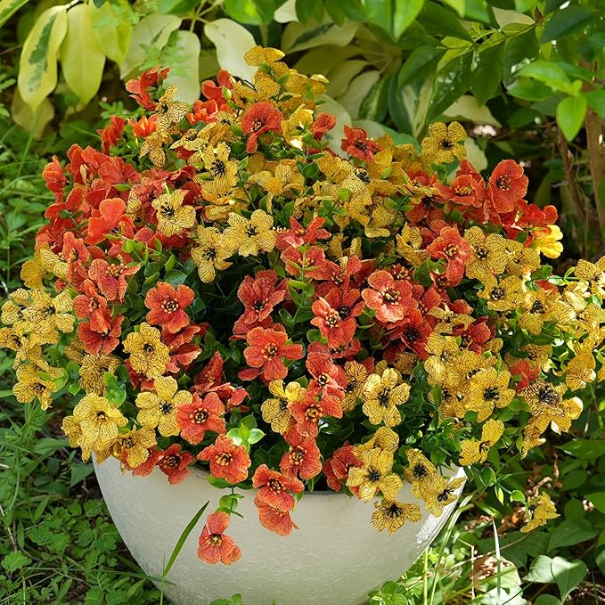 trytuny Artificial Flowers for Outdoor, UV Resistant Fake Silk Flowers, Realistic Faux Plants for Outside Indoor Porch Patio Window Box Planter Home Decor (16, Orange)
