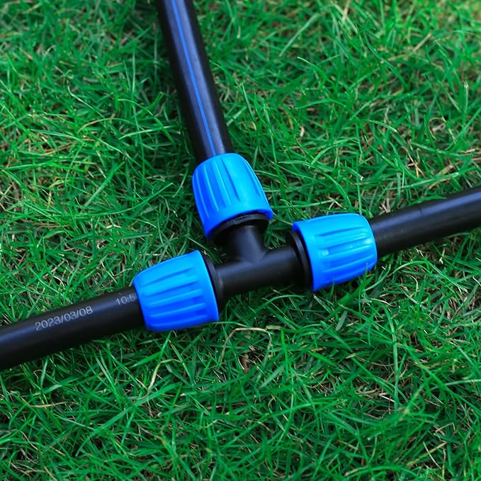 8 Pcs 1/2 Inch Irrigation Tubing Tee Fittings, (1/2" ID x0.6-0.63" OD) Drip Tubing Barbed Locked Nuts Tee Connectors Anti-Drop 1/2" T Connectors for Garden Irrigation System