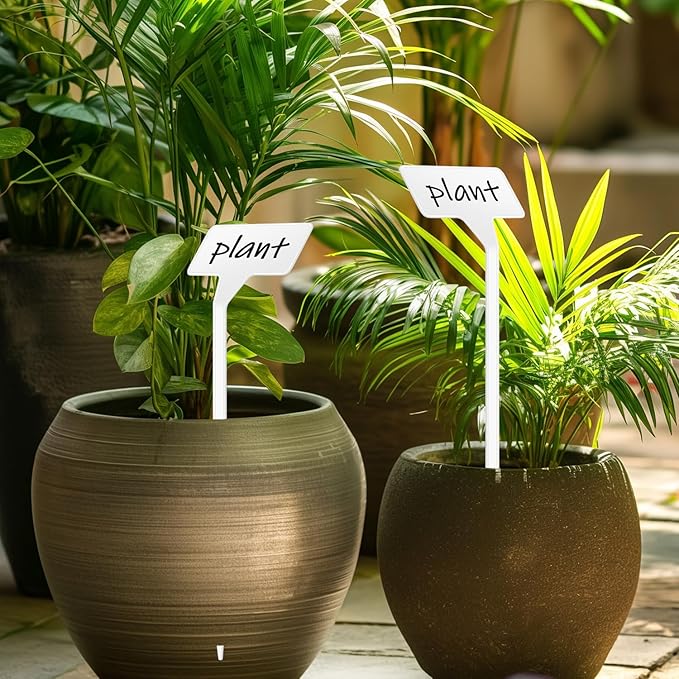 Plant Labels 60 Pcs Yuanling Large 11.8 Inch Plant Markers Signs Plastic Waterproof Garden Label Stakes T-Type Plant Garden Tags with Marker Pen for Flower Herb Pot Plant (White)