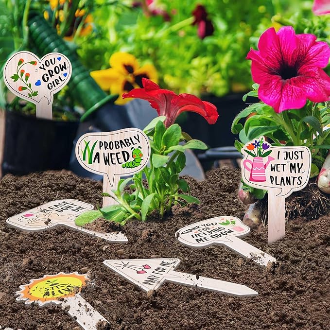JUYRLE Funny Plant Labels - 15 Pack Garden Markers for Succulent Flowers, Greenery, Seedling Plants - Waterproof, Outdoor/Indoor Patio Tags, Garden Stakes
