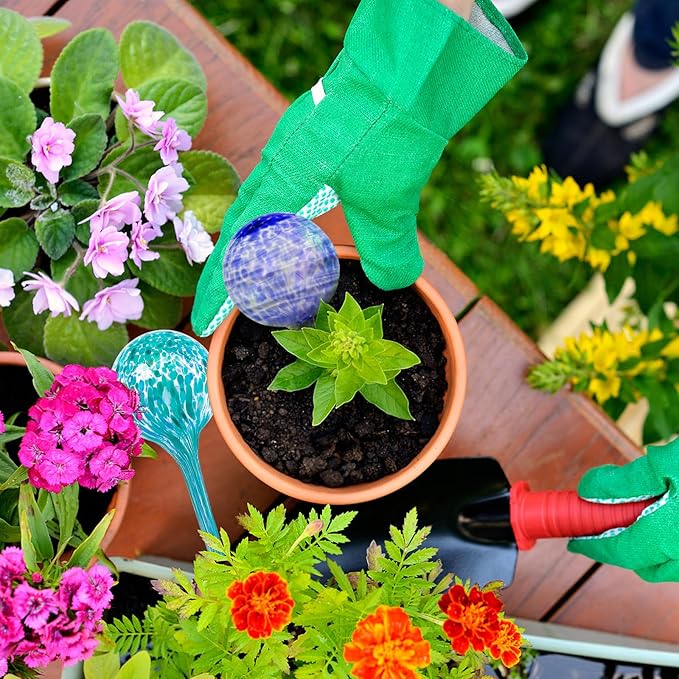 Bvrbaory Plant Watering Globes,Colorful Hand-Blown Glass Watering Bulbs,Small Self Watering Globes Inserts for Indoor & Outdoor Plants,Support Plant Health,Plant Watering Devices(4 Pcs)