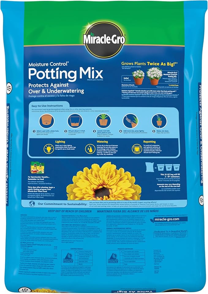 Miracle-Gro Moisture Control Potting Mix - Plant Soil for Container Plants, Protects Against Over- and Under-Watering, 25 qt. (80-Bag Pallet)