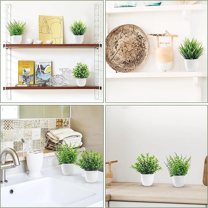 Der Rose 4 Pack Fake Plants Small Artificial Faux Potted Plants for Living Room Home Office Farmhouse Bathroom Kitchen Decor Indoor