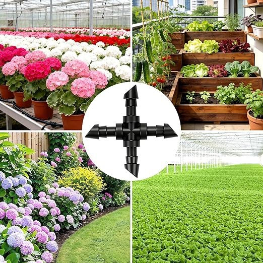45 Pack 1/4" Drip Irrigation Cross Fittings, 1/4'' Dripline Barbed Cross Tee Connectors for 1/4 Inch Irrigation Tubing 4-way T Parts for Garden Drip Systems