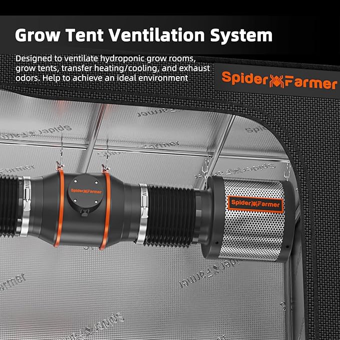 Spider Farmer Smart Air Filtration Kit 6", Inline Duct Fan, GGS Temperature Humidity Controller with App Control, Carbon Filter Combo, 13Ft Ducting, Ventilation System for Grow Tent, Hydroponics
