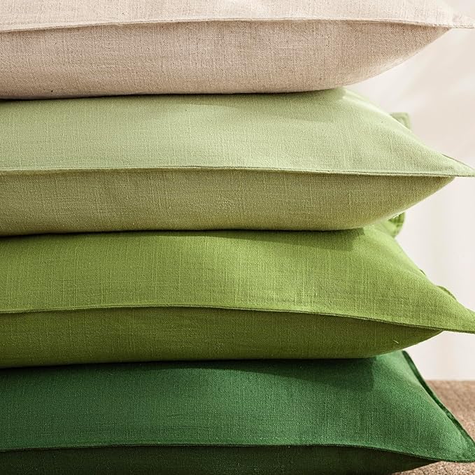 Foindtower Pack of 2, Decorative Linen Soild Throw Pillow Covers Soft Accent Lumbar Cushion Case Boho Farmhouse Pillowcase for Chair Couch Sofa Bedroom Living Room Home Decor 12 x 20 Inch Forest Green