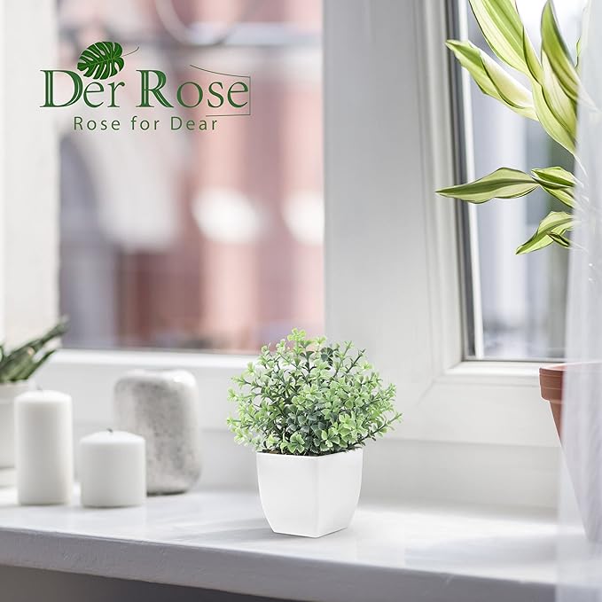 Der Rose 2 Pack Small Fake Plants Artificial Greenery Eucalyptus Plants in Pots for Bedroom Living Room Decor