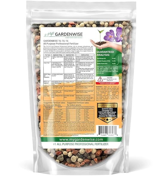 GARDENWISE 16-16-16 All Purpose Professional Fertilizer - Lawn, Flower, Tree, Shrub & Vegetable Garden Fertilizer (1/2 Quart)