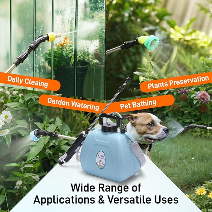 GOCHIFIX Electric Garden Sprayer 2.1 Gallon, 4 Mist Nozzles, Telescopic Wand, Adjustable Shoulder Strap, USB Rechargeable Waterproof Handle, Automatic Plant Mister for Lawn Garden