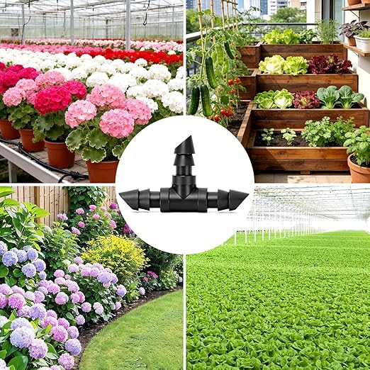 100 Pack 1/4" Drip Irrigation Tee Fittings:1/4'' Drip Line Double Barbed Tee Connectors for 1/4 Inch Irrigation Tubing Quarter Inch 3-Way T Connector for Irrigation System