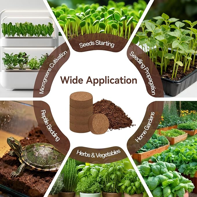 Halatool 200 Pcs Coco Coir Seed Starter Pellets, Seed Starting Soil Pellets for Potting Mix, Cat Grass Soil, Compressed Coconut Dirt Pods for Indoor Outdoor Plants Vegetables Fruits Flowers