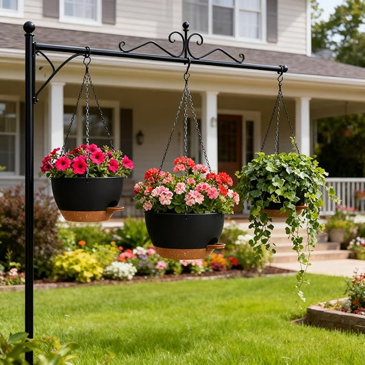 UOUZ Set of 3-10 Inch Self Watering Hanging Planters for Indoor Outdoor,Hanging Plant Pots with Drainage & Removable Tray, Hanging Pots Holder for Ivy, Pothos, Ferns, Balcony & Patio, Black with Brown