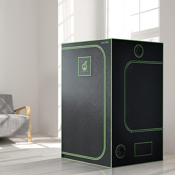 SereneLifeHome Medium Hydroponic Grow Tent Garden-48'' x 48'' x 80'' Indoor Plant Growing System w/Durable Reflective 600D Mylar,Observation Window-Includes Removable Floor Tray,Black,Green,SLGT48M