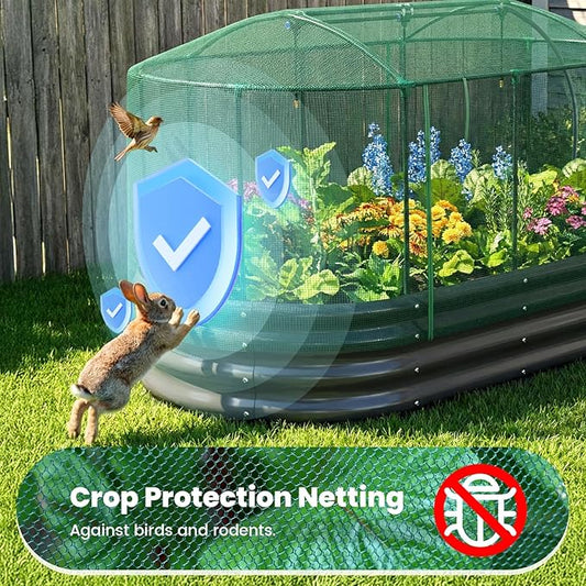 Quictent Galvanized Raised Garden Bed Kit with Self Watering System and Mesh Cover, Large Oval Metal Outdoor Planter Garden Boxes for Vegetables Herbs Flowers, 6x3x1Ft