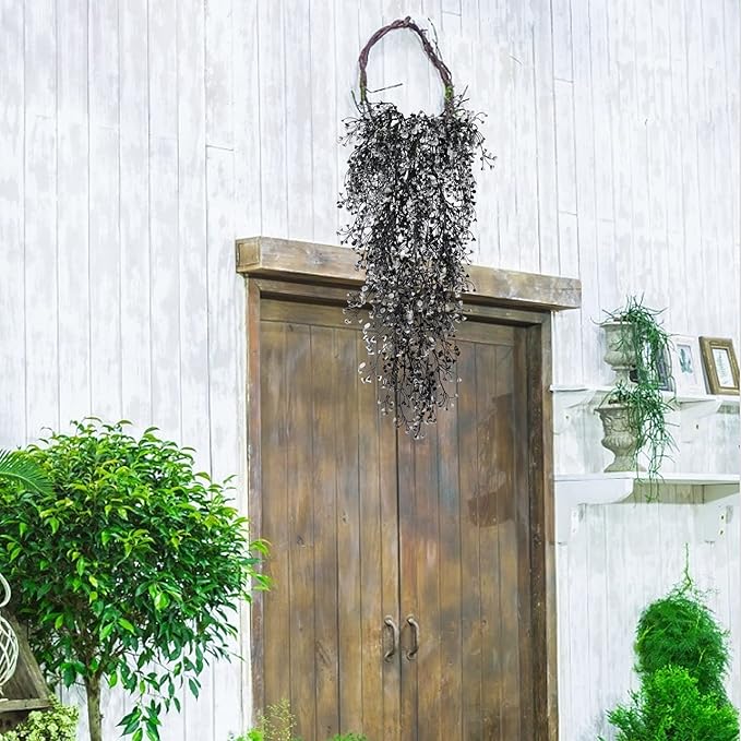RECUTMS Artificial Hanging Plants 4 Pcs Fake Ferns Artificial Plants Large Faux Hanging Plant Wall Plants Fake Ivy Room Home Garden Wedding Halloween Party Indoor Outdoor Decor(Black White)