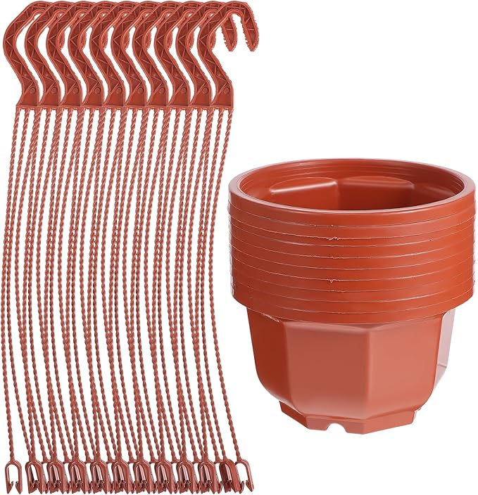 DOITOOL 10Pcs Plastic Hanging Planters, 6.29" Hanging Flower Pots Plant Basket Planter for Outdoor Indoor Plants Garden Balcony Decoration