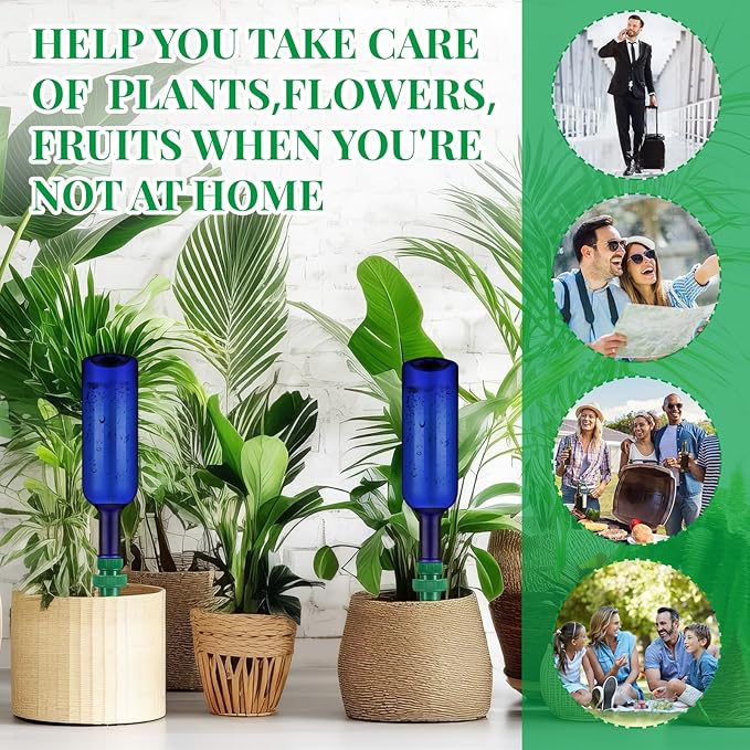 SiliFine 8 Set Plant Watering Devices Include Self Watering Spikes and 26 oz Plastic Bottles Plant Waterer Devices with Adjustable Control Valve Switch Indoor Outdoor (Blue)