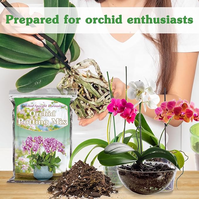 Orchid Potting Mix for Repotting, Mixture of Moss Pine Bark Coco Peat and Perlite, Orchid Bark Potting Mix, Orchid Repotting Kit, Suitable for Plant Root Expansion and Good Drainage - 4QT