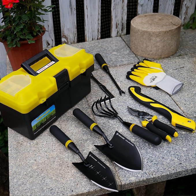 Kemaier 7 - Piece Gardening Tools Set, Stainless Steel Gardening Tools, Heavy - duty Hand Gardening Tools with a Toolbox, Suitable for Gardening Planting and Weeding, Gardening Gifts for Women and Men