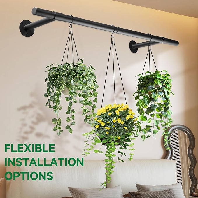2 pcs Hanging Planters Rod, Plant Hanger Indoor for Window Ceiling, Hanging Plant Shelf for Wall Planter House Plants, Plant Shelves Metal Holder Bar 31.5 In (Pots, Plants, Chains not Included)