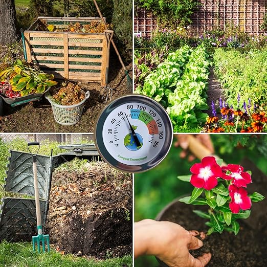 20 Inch Compost Soil Thermometer 0-180° Fahrenheit Backyard Stainless Steel Stem for Composting Bins Outdoor Gardening Planting Easy-to-Read 2.1” Dial Display