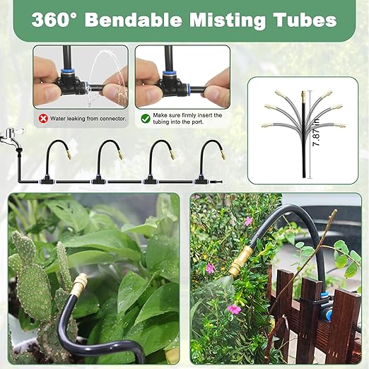 Quibbay 16.4Ft Drip Irrigation System, Automatic Garden Irrigation System with 360-degree Bending Dropper, Atomizing Watering Misting System with Copper Nozzle for Garden Plant Lawn Patio(5 Nozzles)